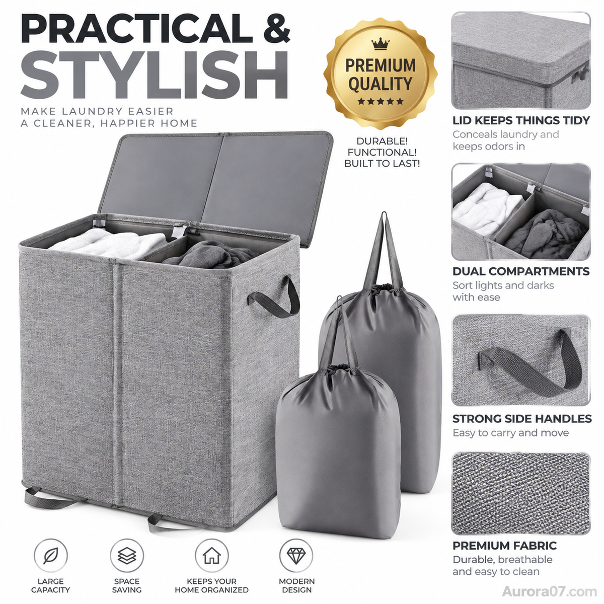 🥳2026 HOT SALE🥳💞50K+ SOLD! 🧺✨ 50% OFF! Two-Compartment Laundry Basket with Lid – removable inner bags separate whites & coloureds. Keep laundry organised & tidy! 🏠💪