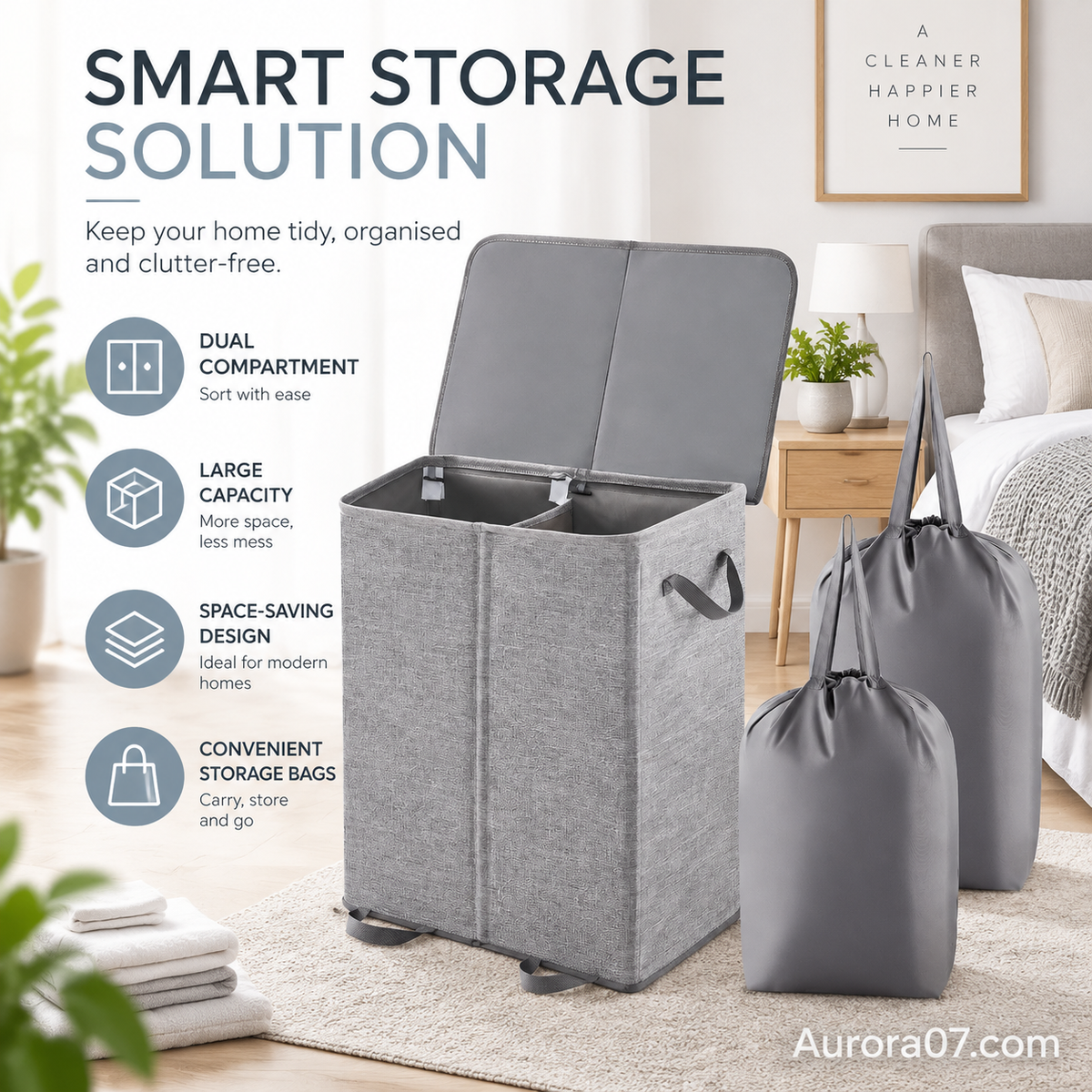 🥳2026 HOT SALE🥳💞50K+ SOLD! 🧺✨ 50% OFF! Two-Compartment Laundry Basket with Lid – removable inner bags separate whites & coloureds. Keep laundry organised & tidy! 🏠💪