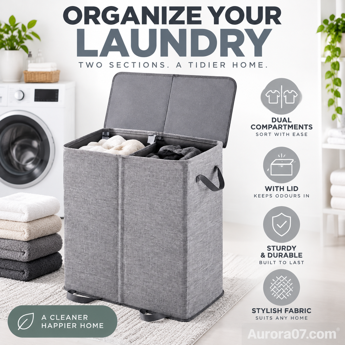 🥳2026 HOT SALE🥳💞50K+ SOLD! 🧺✨ 50% OFF! Two-Compartment Laundry Basket with Lid – removable inner bags separate whites & coloureds. Keep laundry organised & tidy! 🏠💪
