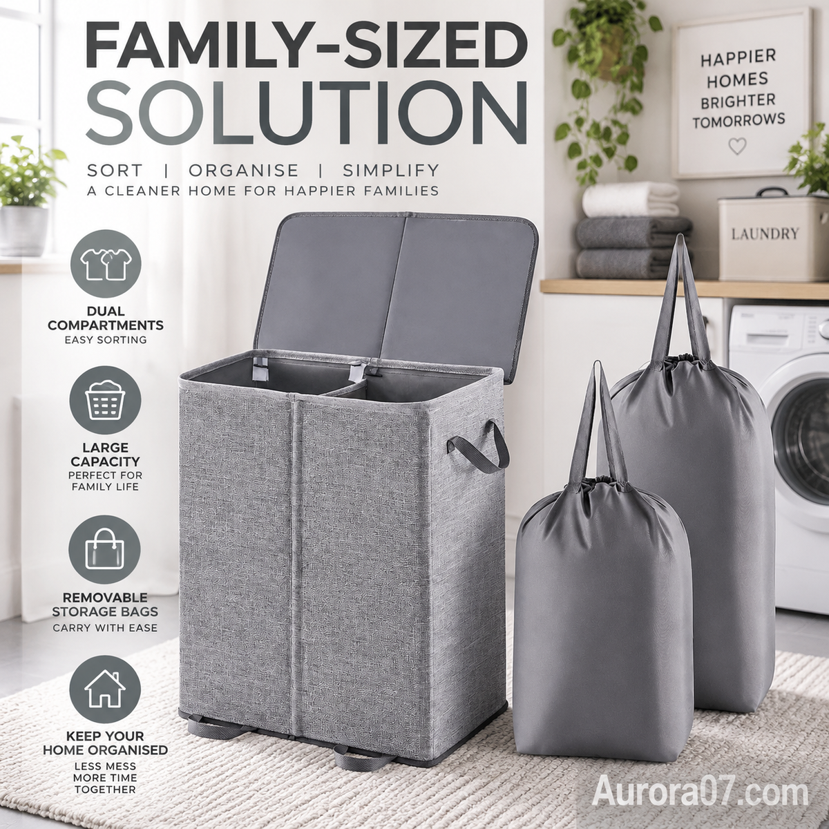 🥳2026 HOT SALE🥳💞50K+ SOLD! 🧺✨ 50% OFF! Two-Compartment Laundry Basket with Lid – removable inner bags separate whites & coloureds. Keep laundry organised & tidy! 🏠💪