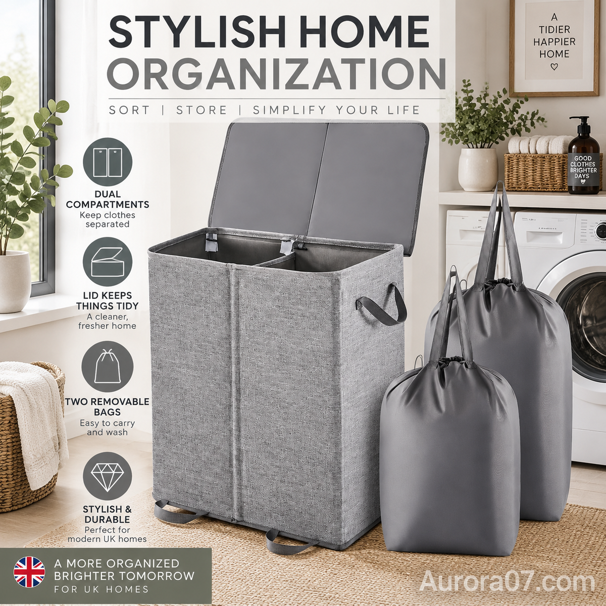🥳2026 HOT SALE🥳💞50K+ SOLD! 🧺✨ 50% OFF! Two-Compartment Laundry Basket with Lid – removable inner bags separate whites & coloureds. Keep laundry organised & tidy! 🏠💪