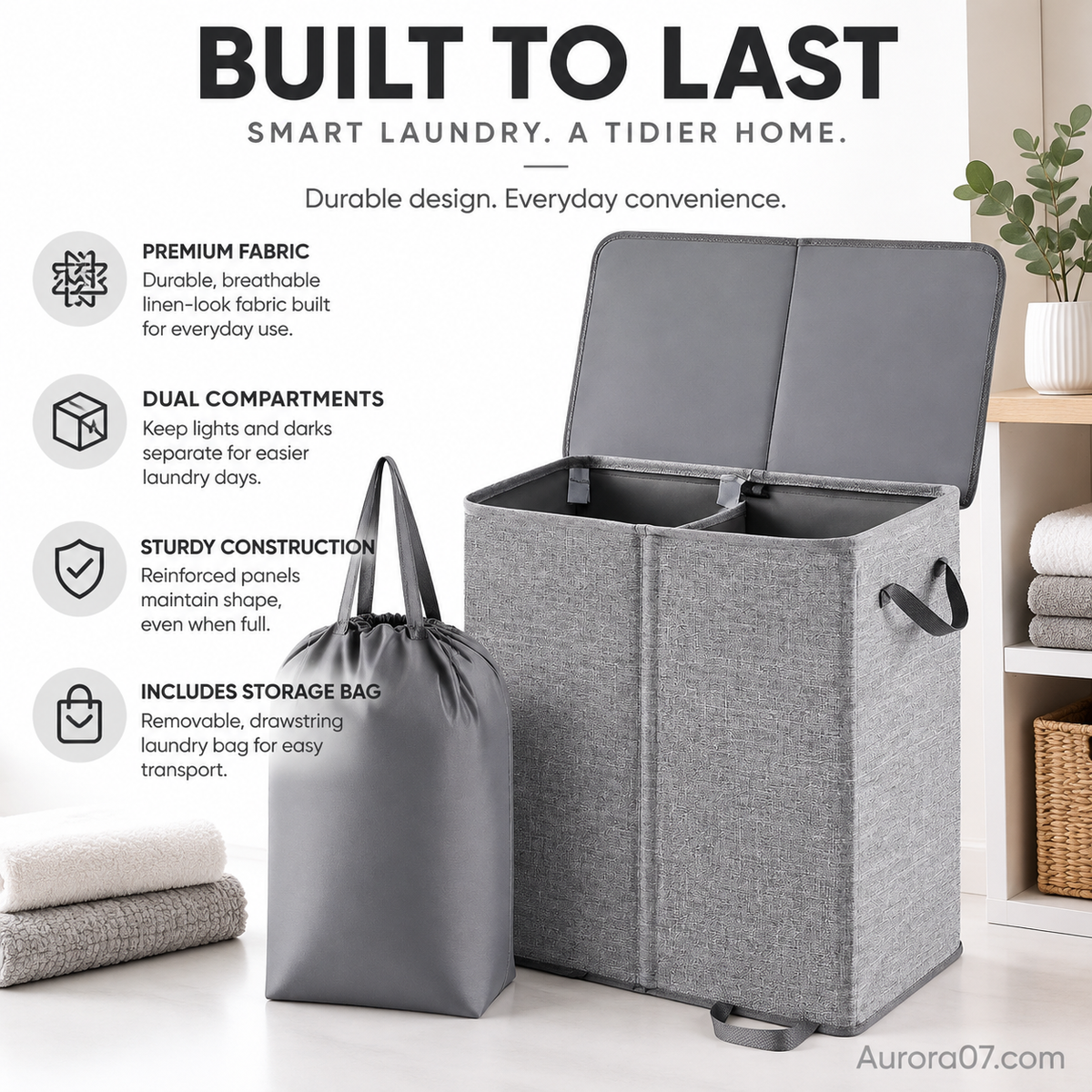🥳2026 HOT SALE🥳💞50K+ SOLD! 🧺✨ 50% OFF! Two-Compartment Laundry Basket with Lid – removable inner bags separate whites & coloureds. Keep laundry organised & tidy! 🏠💪