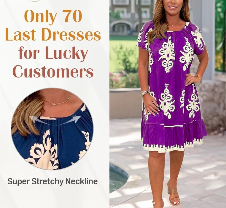 🥳2026 HOT SALE🥳💞50K+ SOLD!🏖️🌺 50% OFF! Multi-Print Square Neck Dress – Bold geometric pattern, easy pull-on style. Dress up with heels or down with flats. Effortless style. 👡🕊️