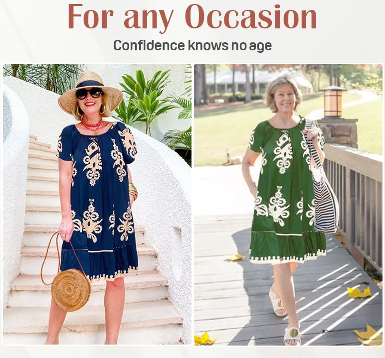 🥳2026 HOT SALE🥳💞50K+ SOLD!🏖️🌺 50% OFF! Multi-Print Square Neck Dress – Bold geometric pattern, easy pull-on style. Dress up with heels or down with flats. Effortless style. 👡🕊️