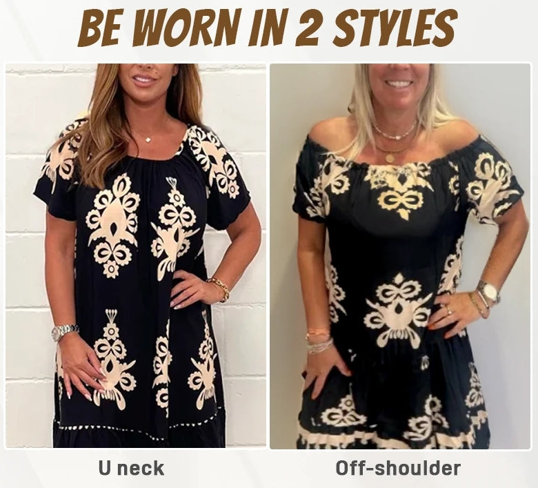 🥳2026 HOT SALE🥳💞50K+ SOLD!🏖️🌺 50% OFF! Multi-Print Square Neck Dress – Bold geometric pattern, easy pull-on style. Dress up with heels or down with flats. Effortless style. 👡🕊️