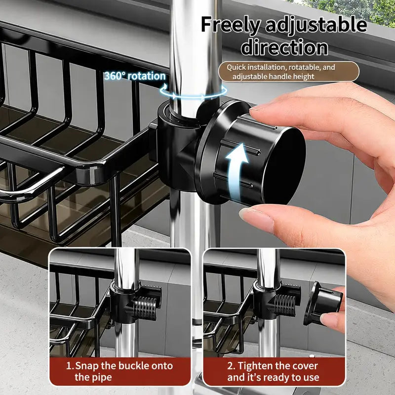 🥳2026 HOT SALE🥳💞50K+ SOLD! 🚿🧽 50% OFF! Faucet Sponge Holder Rack – space aluminum, rustproof, fast-drying, no tools. Organize sink & bathroom instantly! 🛡️✅