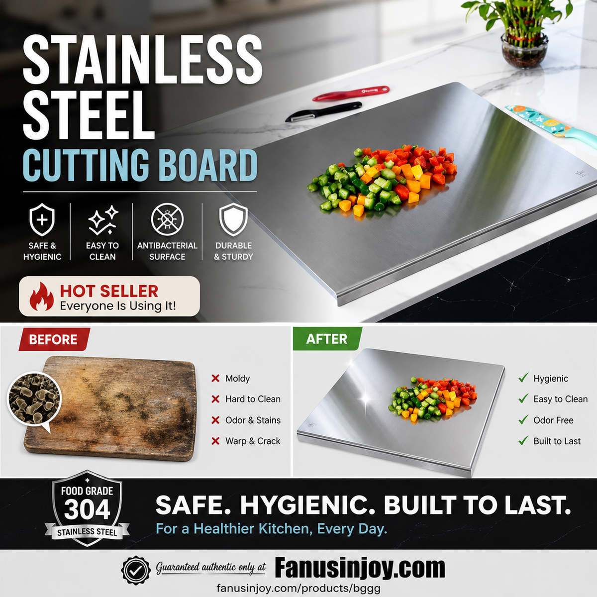 🥳2026 HOT SALE🥳💞50K+ SOLD! 🔪🧼 LIMITED-TIME 50% OFF! 304 Stainless Steel Cutting Board – double-sided, hygienic, moisture-resistant & easy to clean. Say goodbye to stains & odors! 🛡️✨