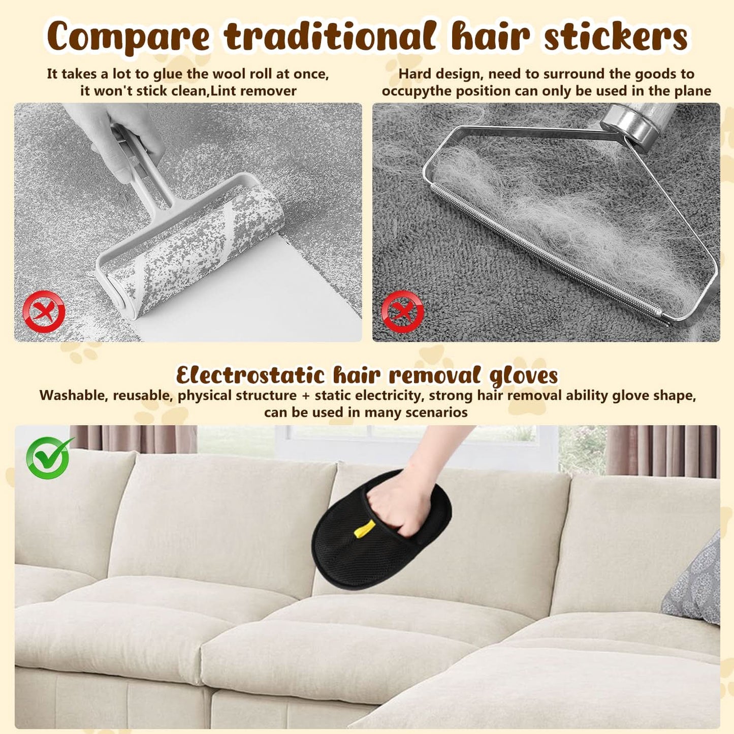 🥳2026 HOT SALE🥳💞50K+ SOLD! 🐾🧤 Pet Hair Remover Gloves – double-sided silicone bristles grab fur from sofas, clothes & carpets in seconds. Massages your pet while collecting loose hair – no more sticky rollers! 🧹✨