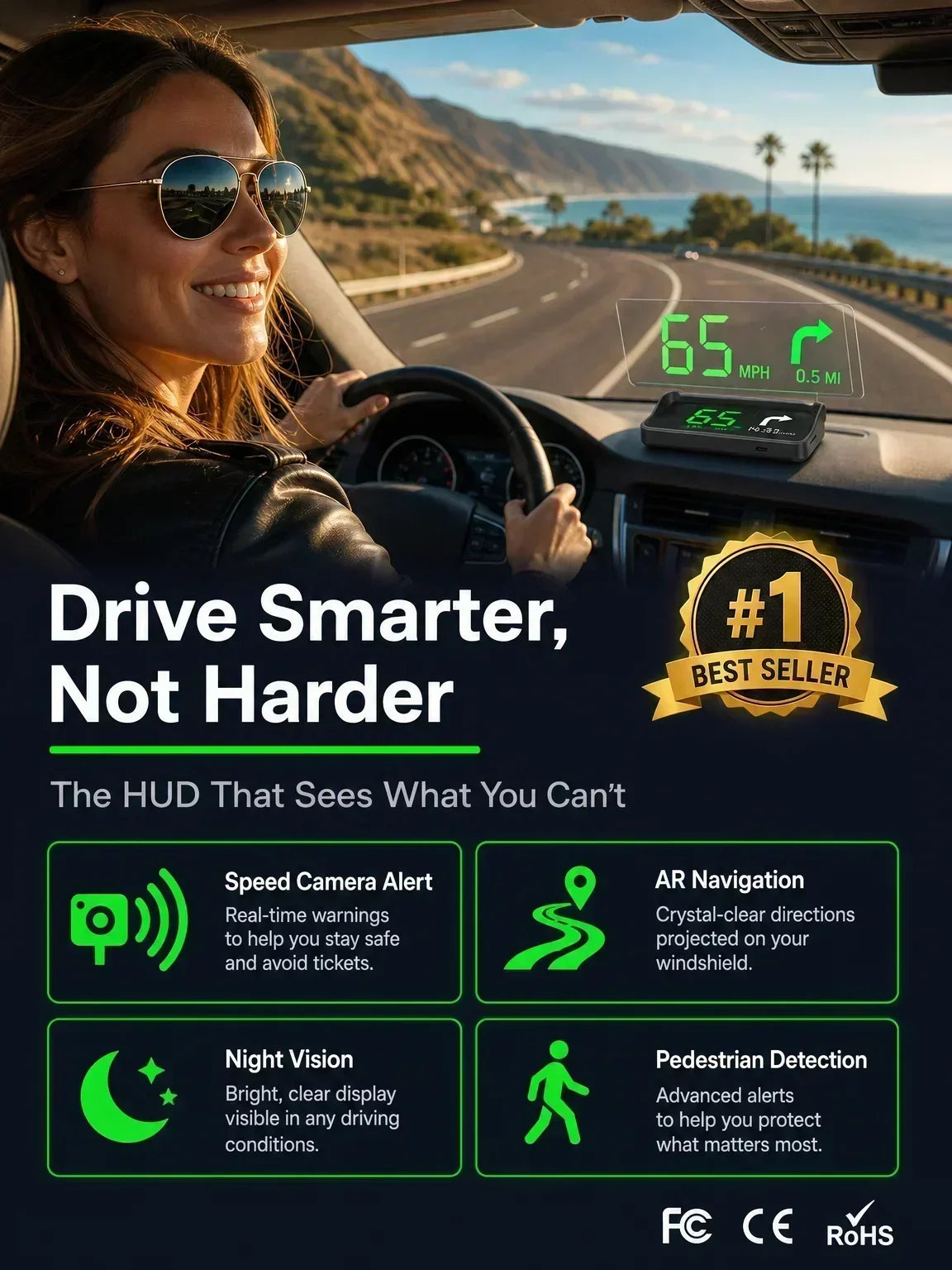 🥳2026 HOT SALE🥳💞50K+ SOLD!🚗⚡ 50% OFF! HUD Car GPS Speedometer – Traffic light countdown & red light camera alerts. Speed & direction on windscreen – no more looking down! 🛡️✨
