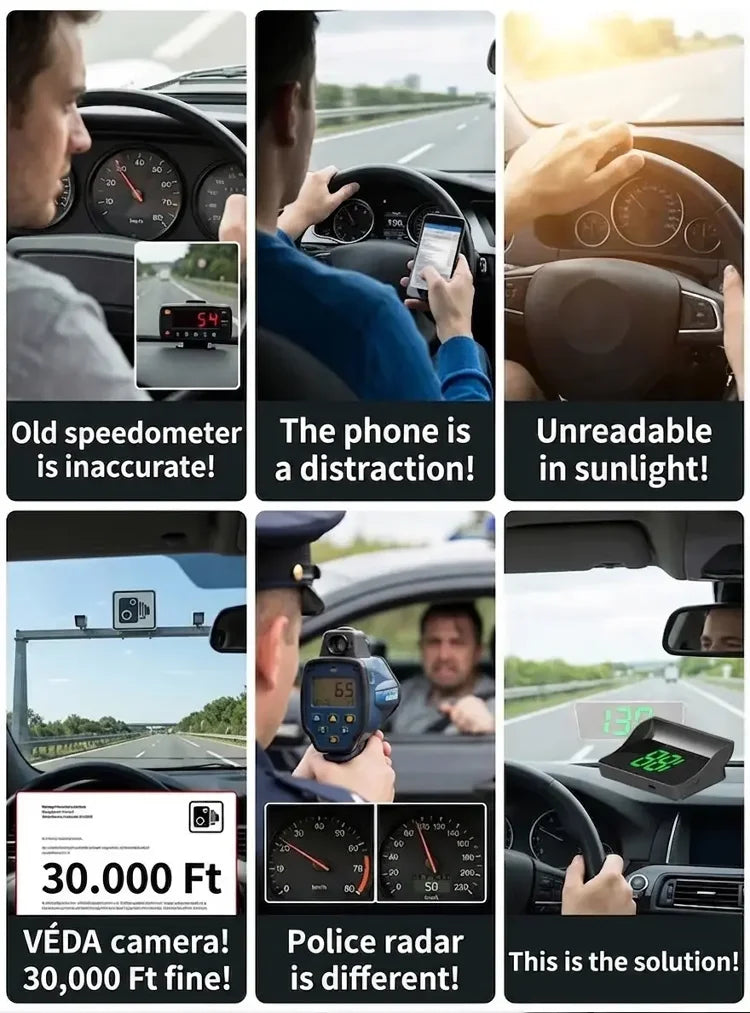 🥳2026 HOT SALE🥳💞50K+ SOLD!🚗⚡ 50% OFF! HUD Car GPS Speedometer – Traffic light countdown & red light camera alerts. Speed & direction on windscreen – no more looking down! 🛡️✨