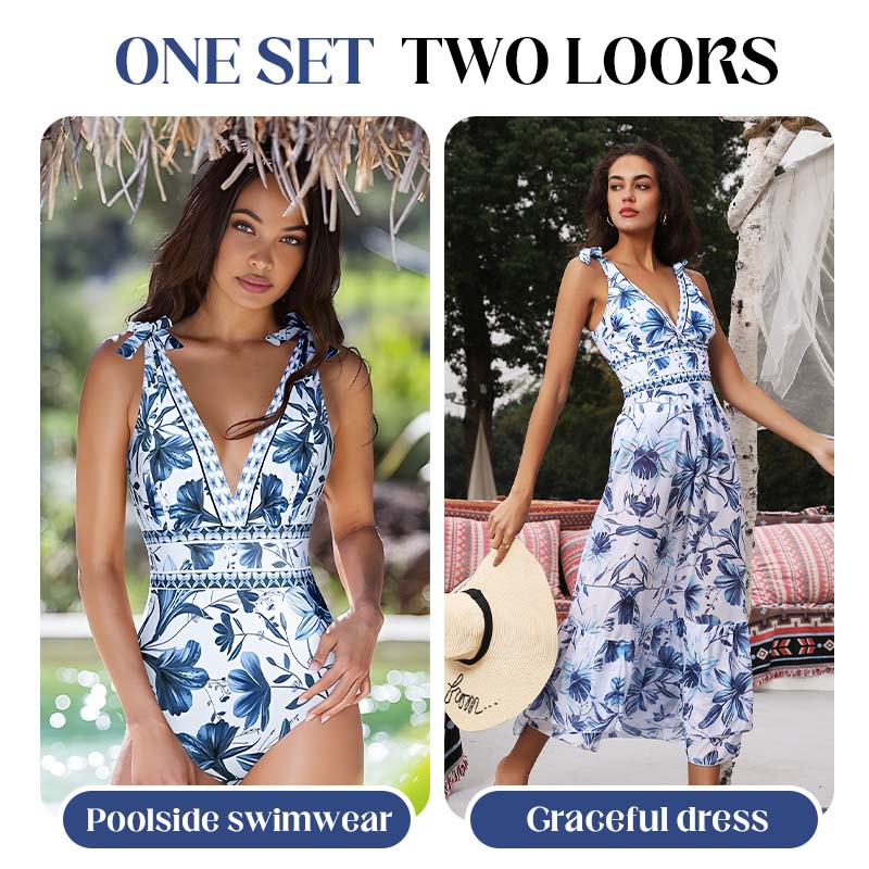 🥳2026 HOT SALE🥳💞50K+ SOLD!👵🌊Limited time clearance price - V-Neck Lace Up One Piece Swimsuit with Skirt – Feel confident at the beach! Built-in skirt offers gentle coverage. Lace-up neck, adjustable fit. Quick-dry fabric, comfy all day. 🏖️🌸