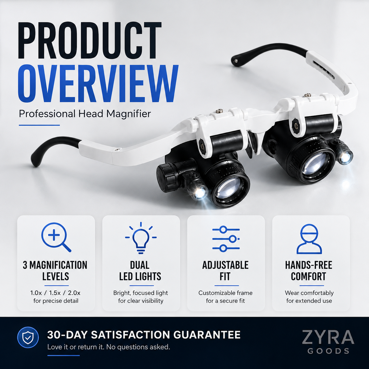 🥳2026 HOT SALE🥳💞50K+ SOLD! 🔍👓 50% OFF! LED Glasses Magnifier – 3 interchangeable lenses: 8x, 15x & 23x magnification. Built‑in LED light for clear viewing – perfect for electronics, jewellery & watch repair! 💡🔧