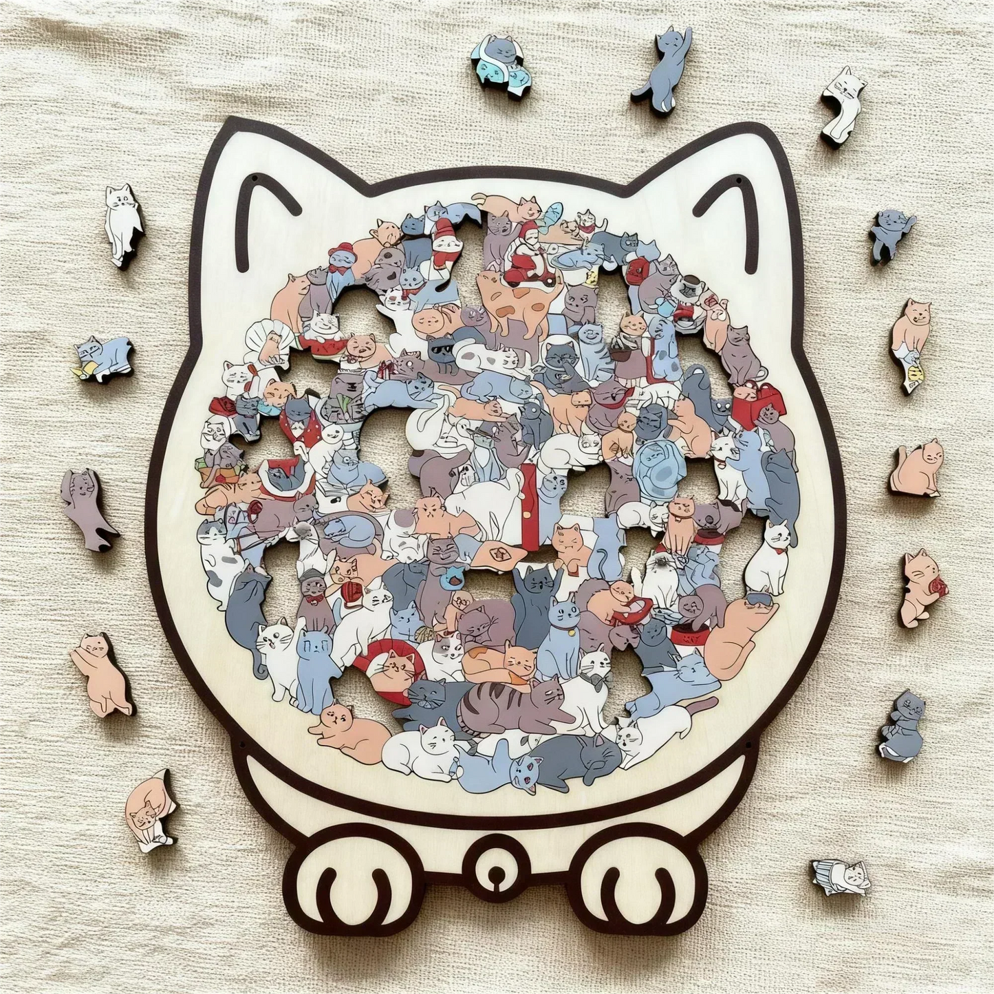 🥳2026 HOT SALE🥳💞50K+ SOLD!🐱🧩 50% OFF! 135‑Piece Cat Shaped Wooden Jigsaw – Morandi colours, artistic frame. Premium wood, calming & collectible. A gift for cat lovers! 🎨✨