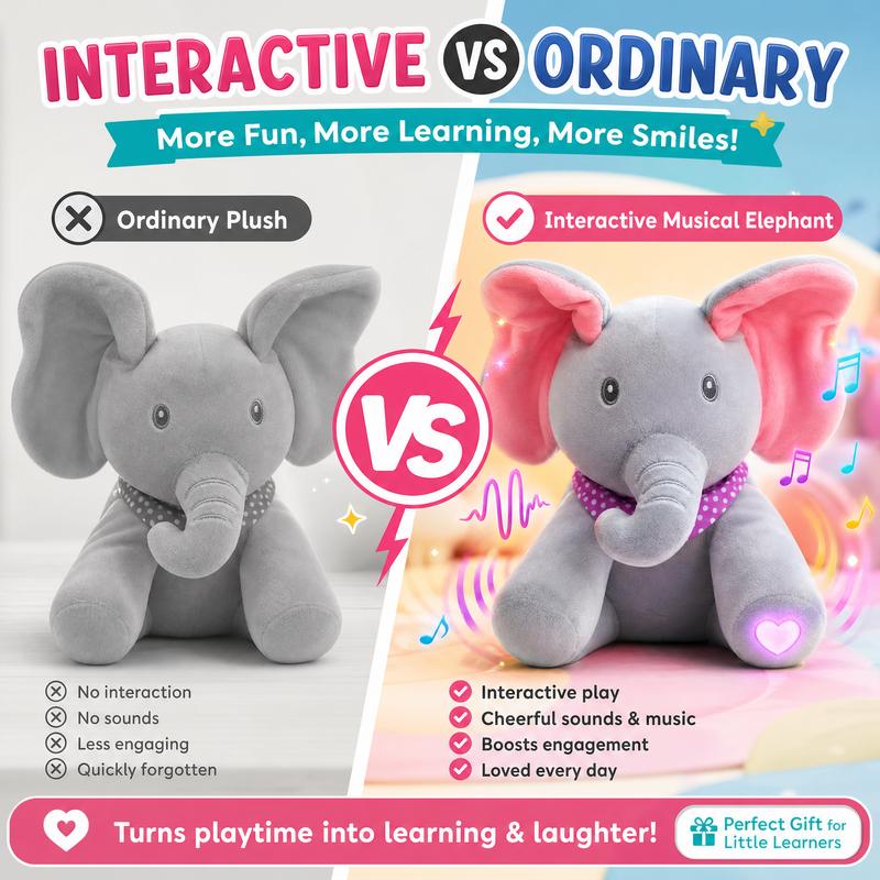 🥳2026 HOT SALE🥳💞50K+ SOLD! 🐘🎶 50% OFF! Peek-A-Boo Singing Elephant Plush – sings, flaps ears & plays peek-a-boo. Soft, safe & interactive for babies & toddlers. Perfect gift! 👶💚