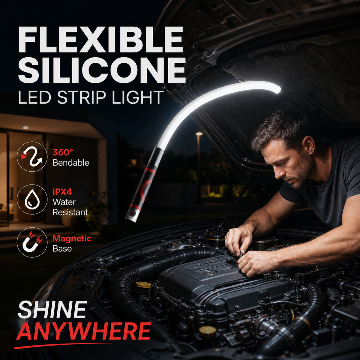 🥳2026 HOT SALE🥳💞50K+ SOLD! 💡✨ 50% OFF! Flexible Silicone LED Strip Light – bend & shape anywhere, 3 brightness modes, Type-C rechargeable, waterproof. Perfect for indoor & outdoor! 🛡️💪