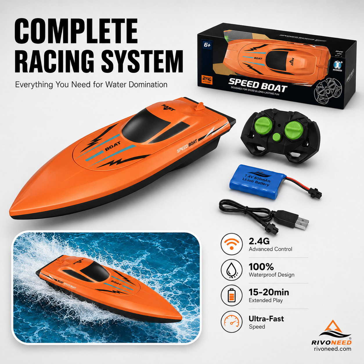 🥳2026 HOT SALE🥳💞50K+ SOLD!🌊⚡ 50% OFF! Dual‑Motor RC Boat – Twin engines, 2.4GHz control, waterproof & impact‑resistant. Slice through waves at insane speed! 🌊🚤
