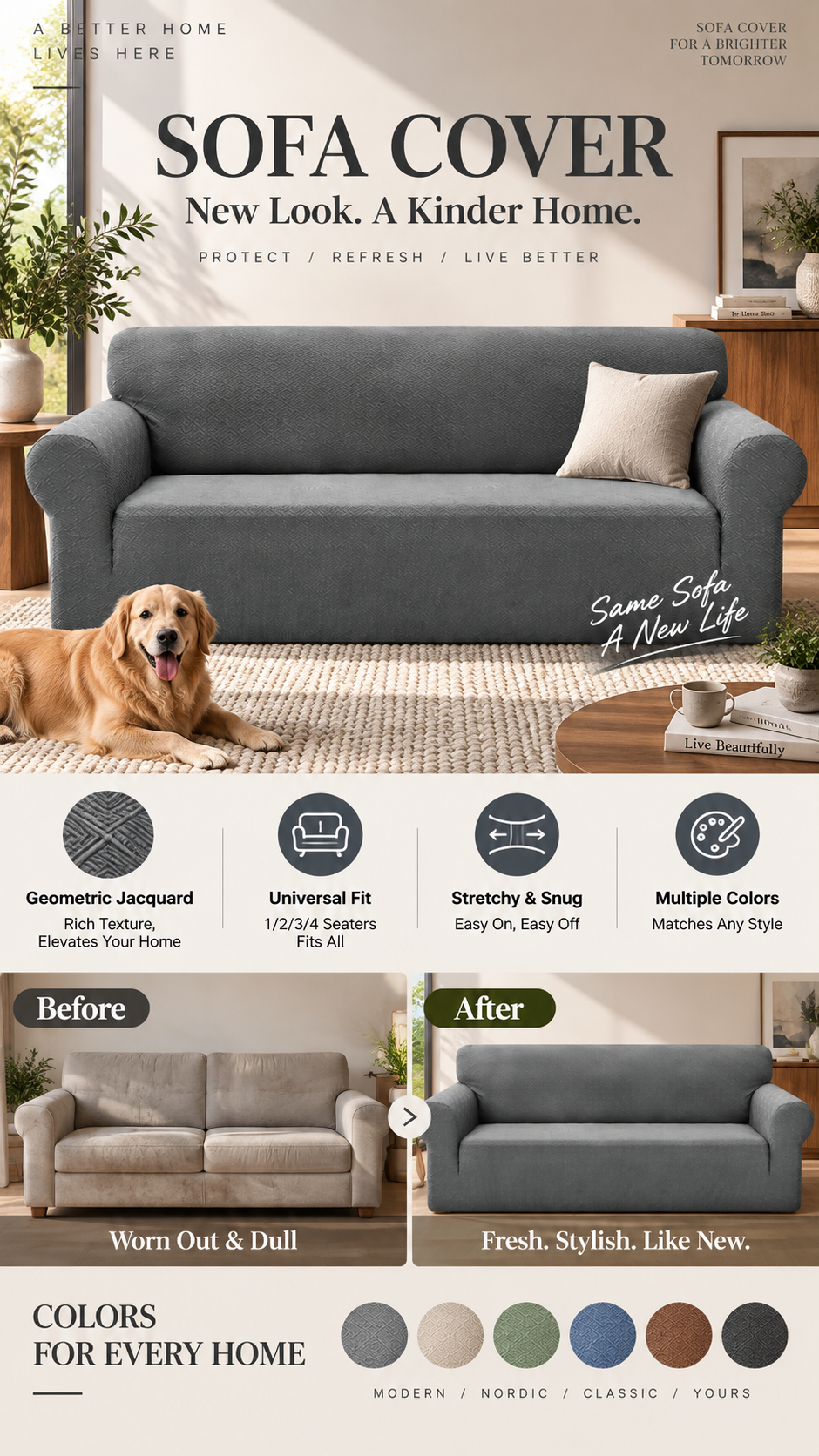🥳2026 HOT SALE🥳💞50K+ SOLD! 🛋️✨ 50% OFF! Jacquard Sofa Cover – high-stretch fit, anti-slip straps & foam rods. Pet-friendly, breathable & machine washable. Refresh your sofa! 🛡️✅