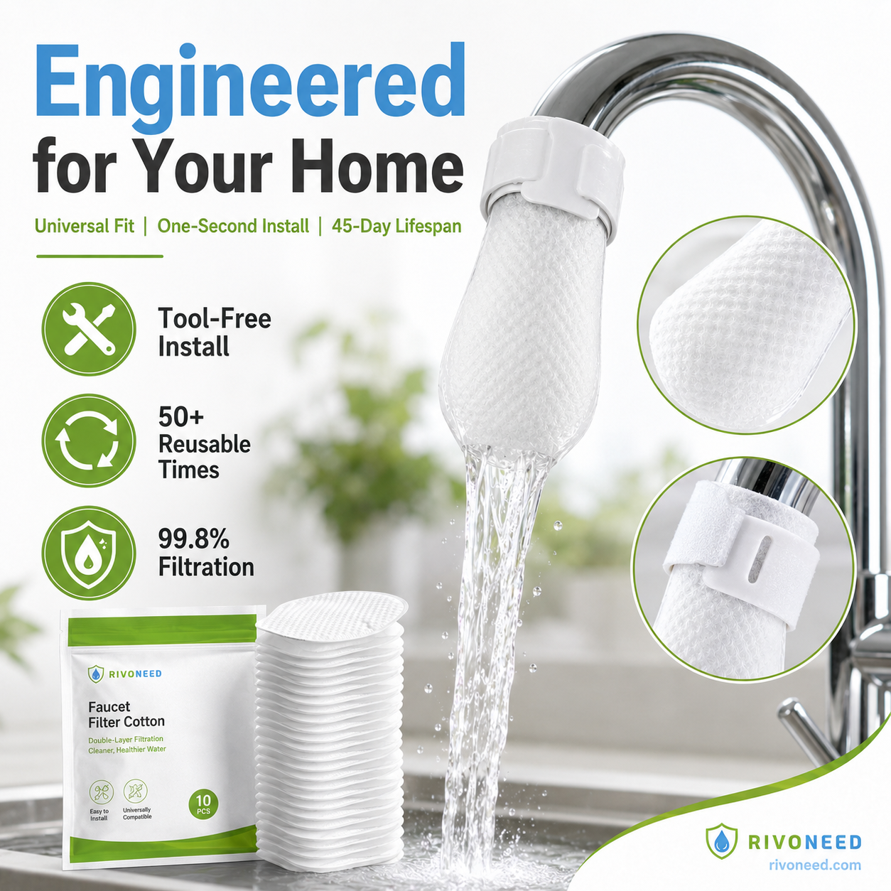 🥳2026 HOT SALE🥳💞50K+ SOLD! 🚰💧 50% OFF! Anti-Splash Kitchen Faucet Cotton Filter – Multi-layer PP cotton removes rust, sediment & impurities. Protects your tap water – cleaner, safer, better taste! 🛡️✨