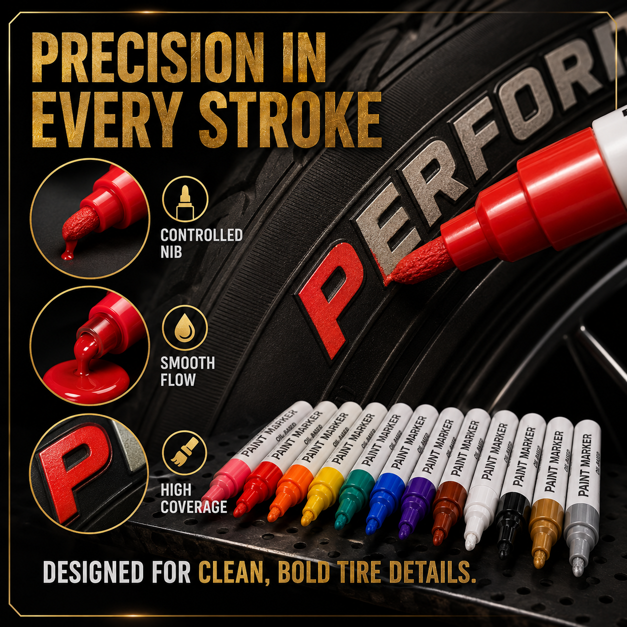 🥳2026 HOT SALE🥳💞50K+ SOLD! ✏️🔧 50% OFF! Oil-Based Waterproof Tire Marker Pen – 12 vibrant colors, waterproof & fade‑resistant. Perfect for tires, metal, glass & DIY crafts – bold marks that last! 🎨🚗