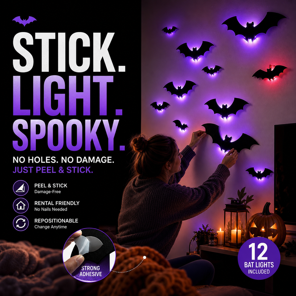 🥳2026 HOT SALE🥳💞50K+ SOLD! 🧛‍♀️🖤 50% OFF! Halloween Bat Wall Stickers – No adhesive needed, peel & stick. Remove without residue – perfect for doors, windows & walls! 🪟✅