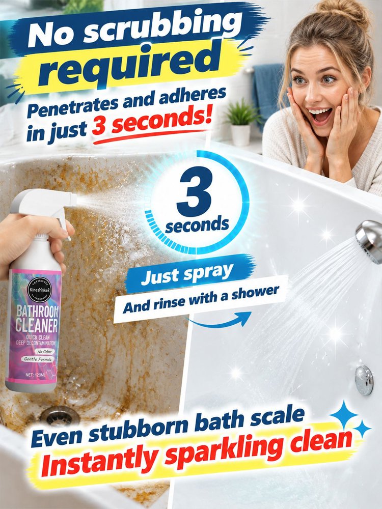 🥳2026 HOT SALE🥳💞50K+ SOLD! 🚿✨ 50% OFF! No-Scrub Bathroom Cleaning Spray – ultra-powerful stain removal in 3 seconds! Multifunctional, effortless clean for tiles, glass & more. 🧼💪