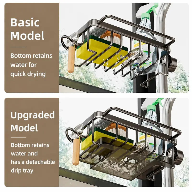 🥳2026 HOT SALE🥳💞50K+ SOLD! 🚿🧽 50% OFF! Faucet Sponge Holder Rack – space aluminum, rustproof, fast-drying, no tools. Organize sink & bathroom instantly! 🛡️✅