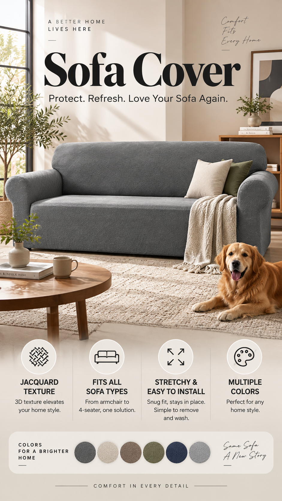 🥳2026 HOT SALE🥳💞50K+ SOLD! 🛋️✨ 50% OFF! Jacquard Sofa Cover – high-stretch fit, anti-slip straps & foam rods. Pet-friendly, breathable & machine washable. Refresh your sofa! 🛡️✅