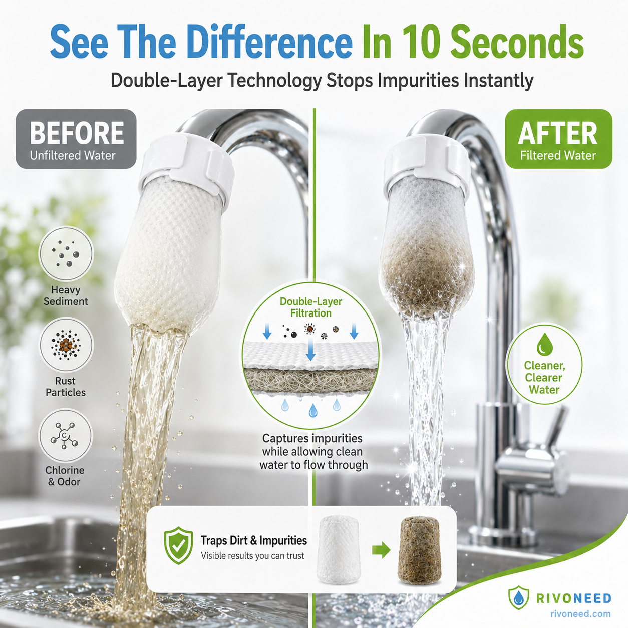 🥳2026 HOT SALE🥳💞50K+ SOLD! 🚰💧 50% OFF! Anti-Splash Kitchen Faucet Cotton Filter – Multi-layer PP cotton removes rust, sediment & impurities. Protects your tap water – cleaner, safer, better taste! 🛡️✨
