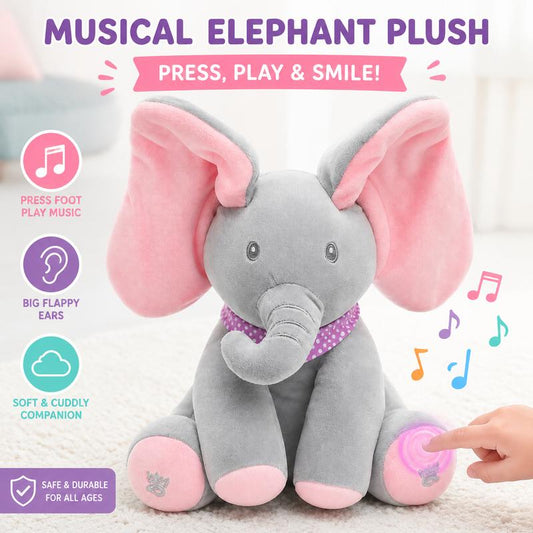 🥳2026 HOT SALE🥳💞50K+ SOLD! 🐘🎶 50% OFF! Peek-A-Boo Singing Elephant Plush – sings, flaps ears & plays peek-a-boo. Soft, safe & interactive for babies & toddlers. Perfect gift! 👶💚