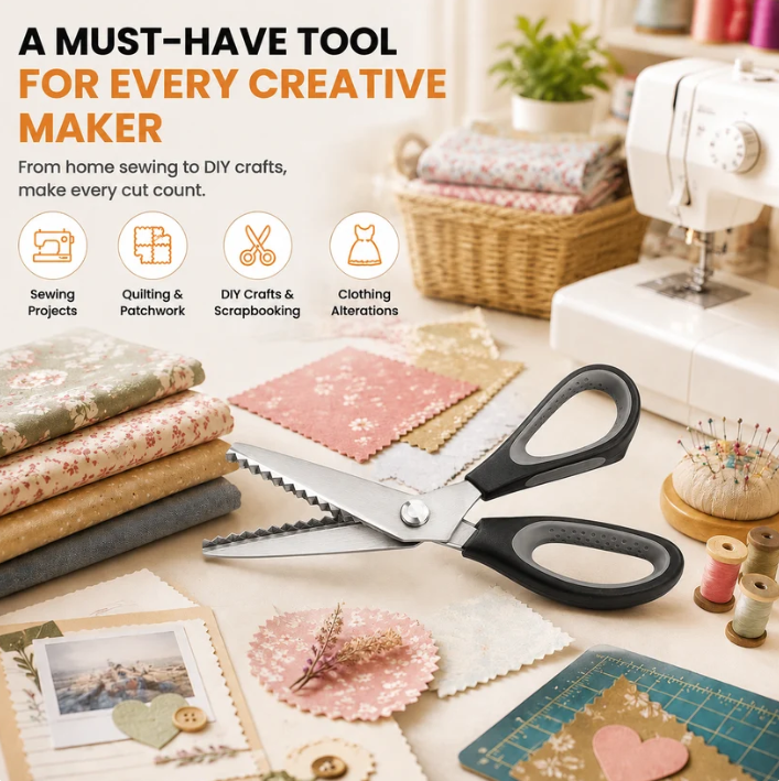🥳2026 HOT SALE🥳💞50K+ SOLD! ✂️🧵 50% OFF! DIY Serrated Sewing Scissors – Ultra-sharp stainless steel, cuts cleanly to the tip. Ideal for fabric, leather & paper – perfect zigzag edges every time! 🎨✅