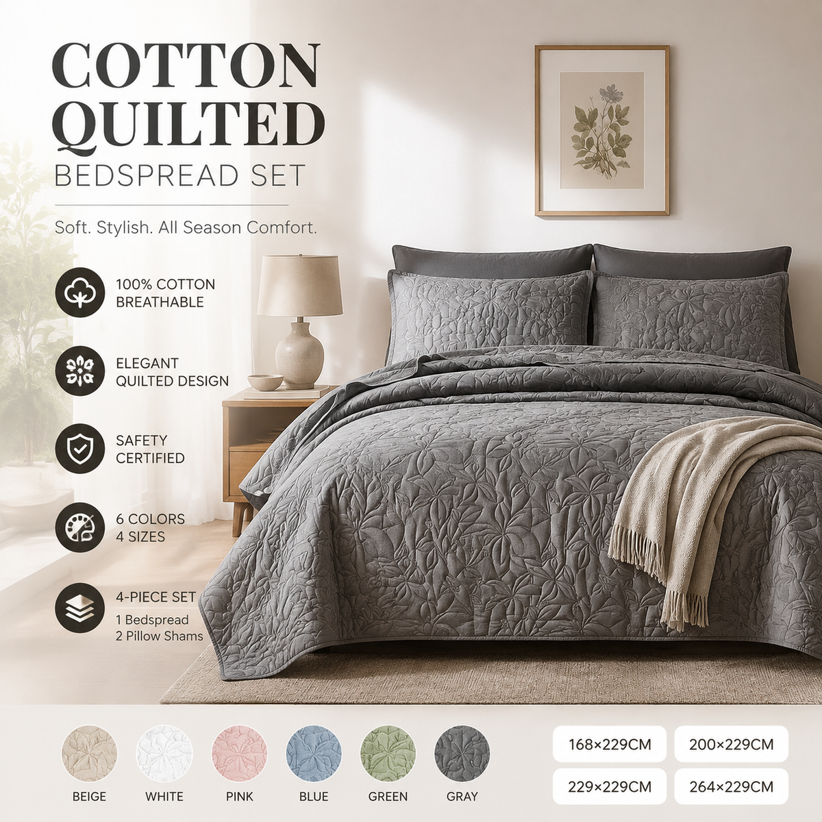 🥳2026 HOT SALE🥳💞50K+ SOLD! 🛏️✨ 50% OFF! 100% Cotton Bedding 4-Piece Set – embossed floral pattern, breathable & certified safe. Duvet cover, sheet & 2 pillowcases. Cosy all year round! 🛡️💚
