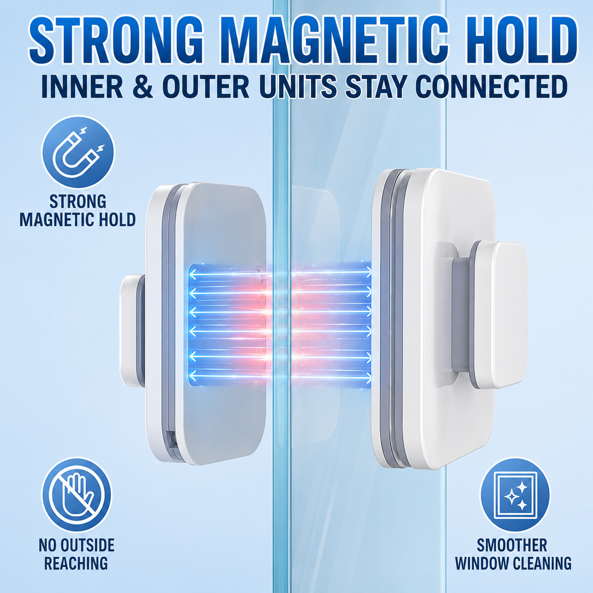 🥳2026 HOT SALE🥳💞50K+ SOLD! ⚡ 50% OFF! 6‑in‑1 Magnetic Glass Cleaner – 30% wider cleaning area, perfect for high‑rise windows. Dual pads + squeegee – flawless results from the first pass! 🧊🌀