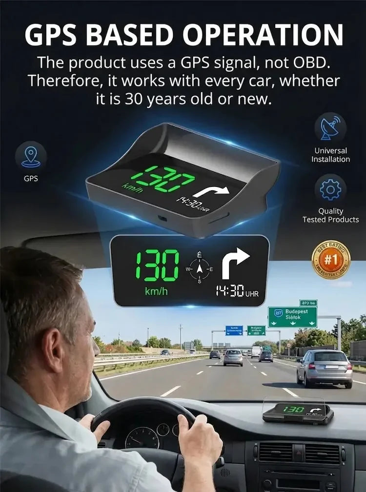 🥳2026 HOT SALE🥳💞50K+ SOLD!🚗⚡ 50% OFF! HUD Car GPS Speedometer – Traffic light countdown & red light camera alerts. Speed & direction on windscreen – no more looking down! 🛡️✨