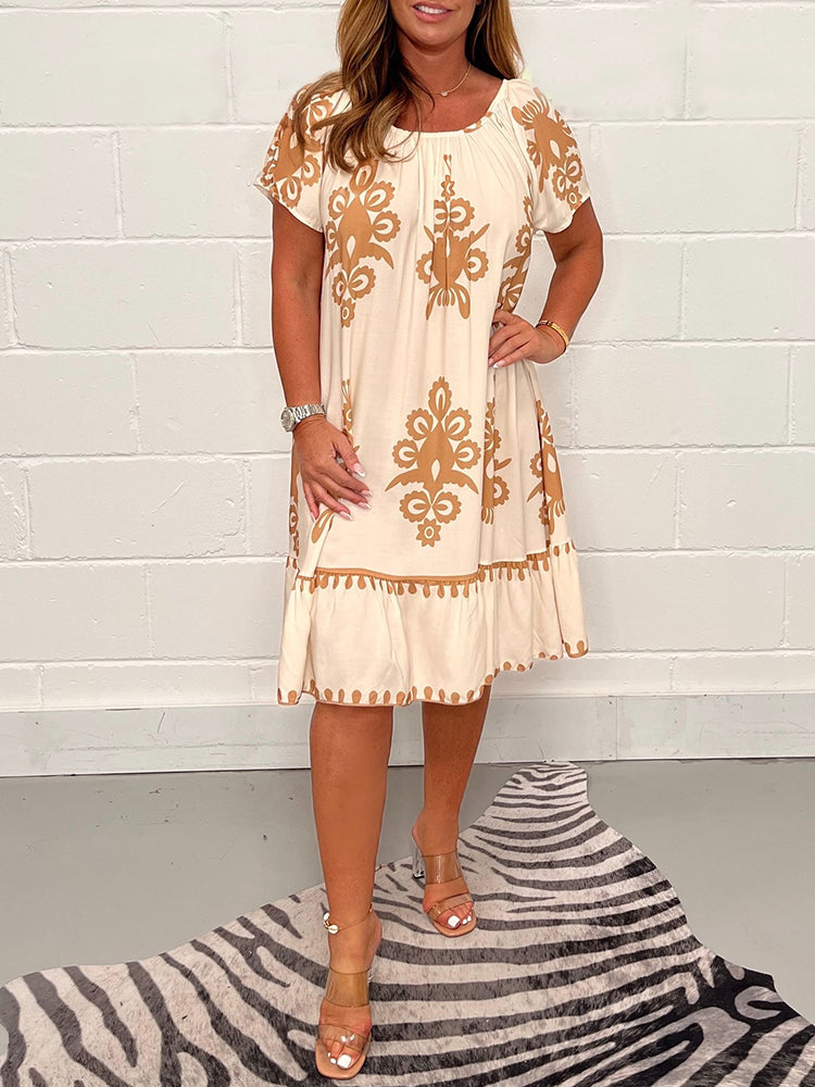 🥳2026 HOT SALE🥳💞50K+ SOLD!🏖️🌺 50% OFF! Multi-Print Square Neck Dress – Bold geometric pattern, easy pull-on style. Dress up with heels or down with flats. Effortless style. 👡🕊️