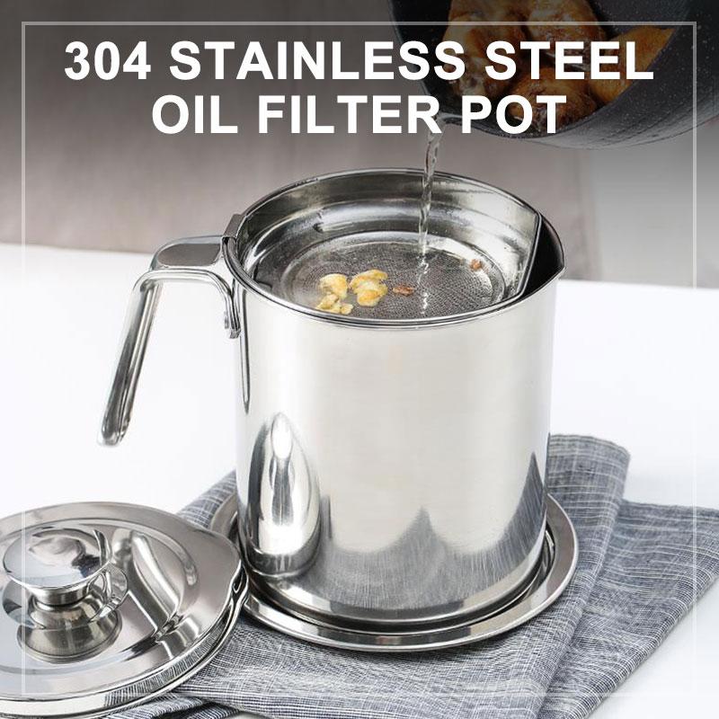 🥳2026 HOT SALE🥳💞50K+ SOLD!🍳🧴 50% OFF! Oil Filter Pot – 304 stainless steel, fine mesh filter. Stores & reuses frying oil. Dust‑proof lid, drip‑free pour. A kitchen must! 🛡️✨