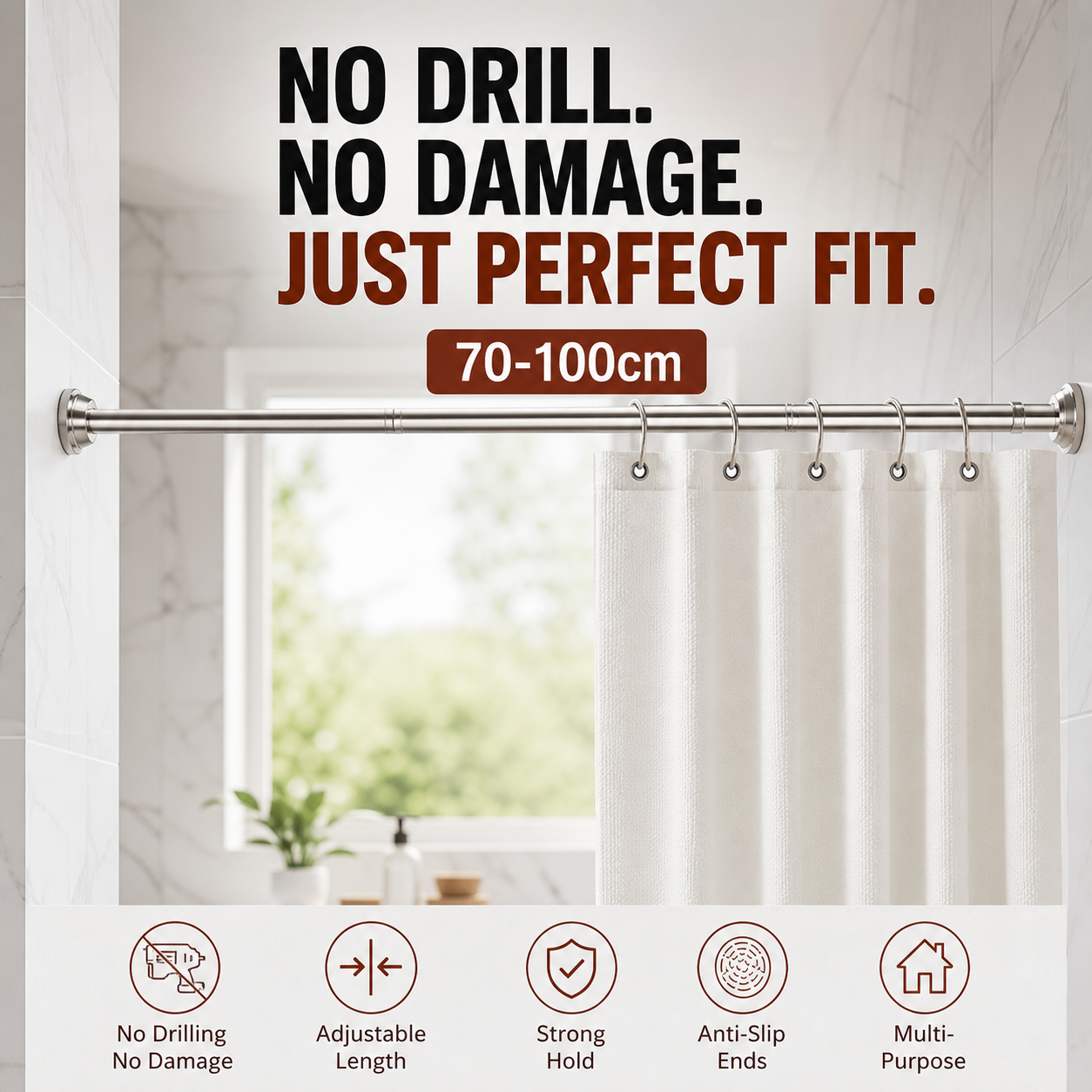 🥳2026 HOT SALE🥳💞50K+ SOLD!🔧✨ 50% OFF! Adjustable No‑Drill Tension Rod – Damage‑free install, no tools needed. Strong spring tension & non‑slip rubber ends – holds curtains, clothes & more! 🏠💪