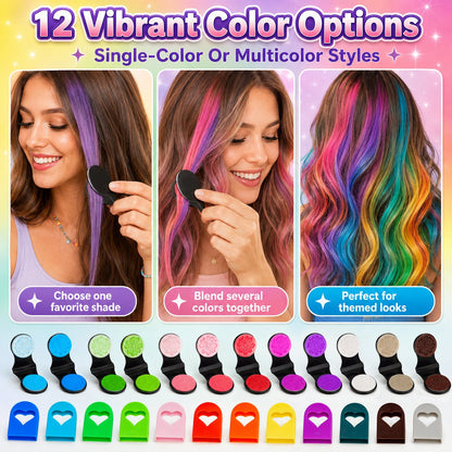 🥳2026 HOT SALE🥳💞50K+ SOLD! 🌈🎨 50% OFF! 12-Color Temporary Hair Chalk Applicator Set – Vibrant shades for highlights, streaks & full-color fun. Easy clamp-on application – wash out with shampoo! Perfect for parties, festivals & cosplay! 🎉✨