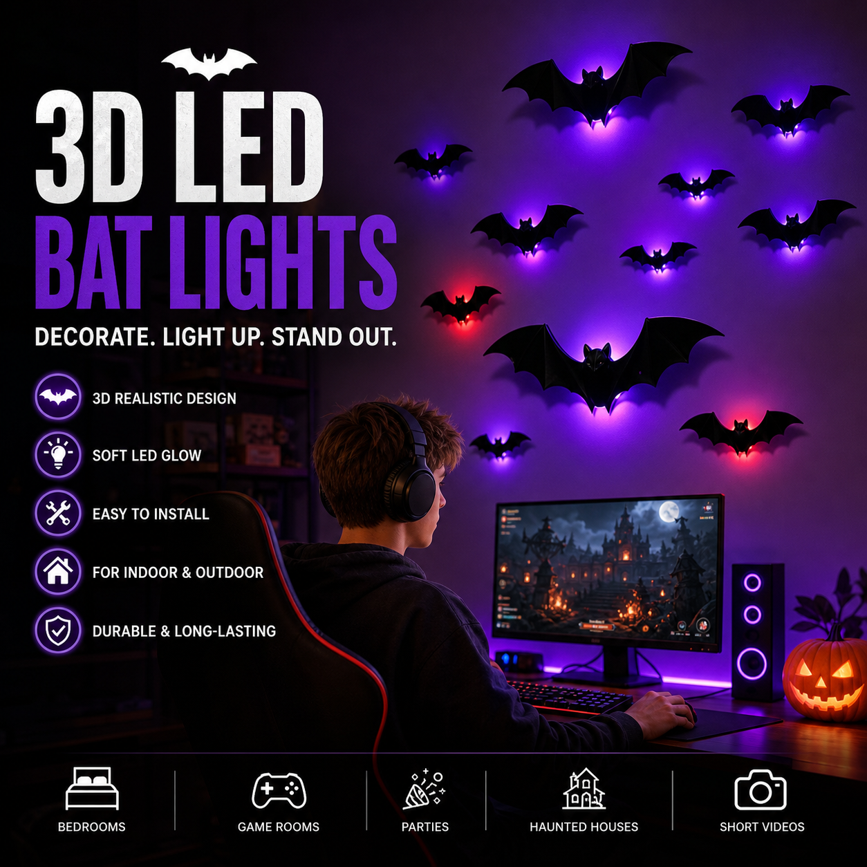 🥳2026 HOT SALE🥳💞50K+ SOLD! 🧛‍♀️🖤 50% OFF! Halloween Bat Wall Stickers – No adhesive needed, peel & stick. Remove without residue – perfect for doors, windows & walls! 🪟✅