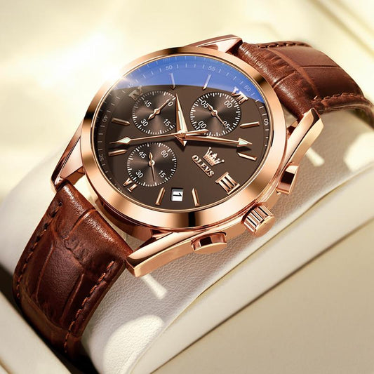 🥳2026 HOT SALE🥳💞50K+ SOLD!⌚💼 50% OFF! OLEVS Chronograph Watch – Triple‑eye, six‑hand. Genuine leather, casual elegance. Precise & reliable. 🕰️✨