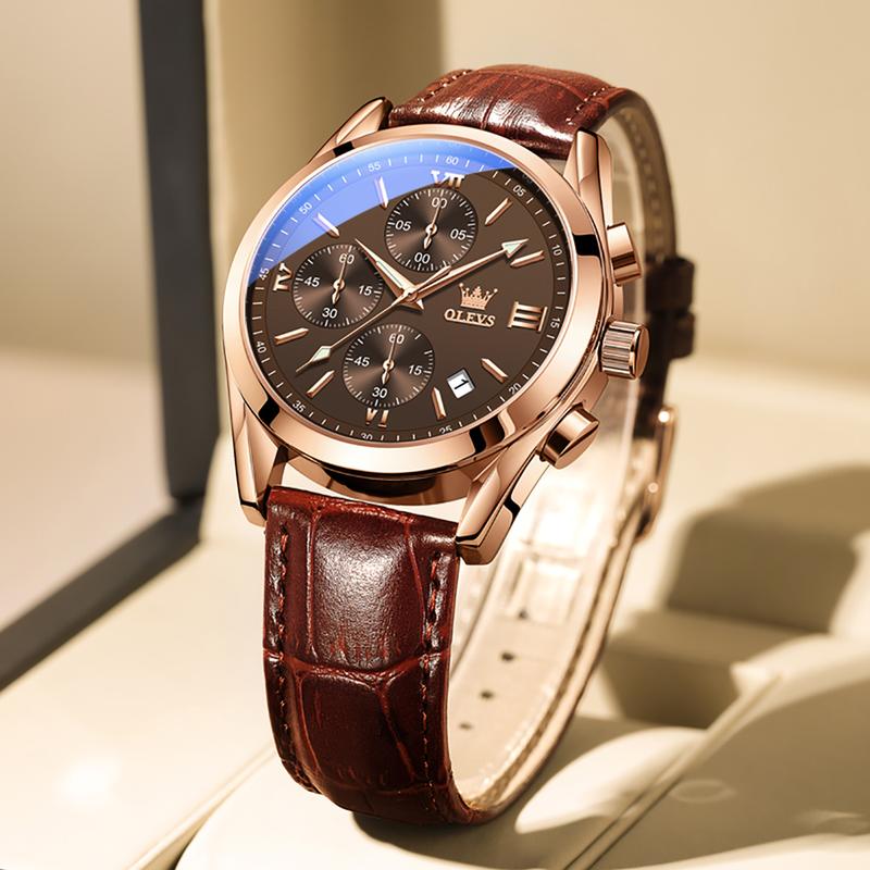 🥳2026 HOT SALE🥳💞50K+ SOLD!⌚💼 50% OFF! OLEVS Chronograph Watch – Triple‑eye, six‑hand. Genuine leather, casual elegance. Precise & reliable. 🕰️✨