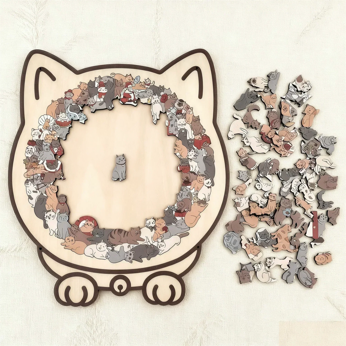 🥳2026 HOT SALE🥳💞50K+ SOLD!🐱🧩 50% OFF! 135‑Piece Cat Shaped Wooden Jigsaw – Morandi colours, artistic frame. Premium wood, calming & collectible. A gift for cat lovers! 🎨✨