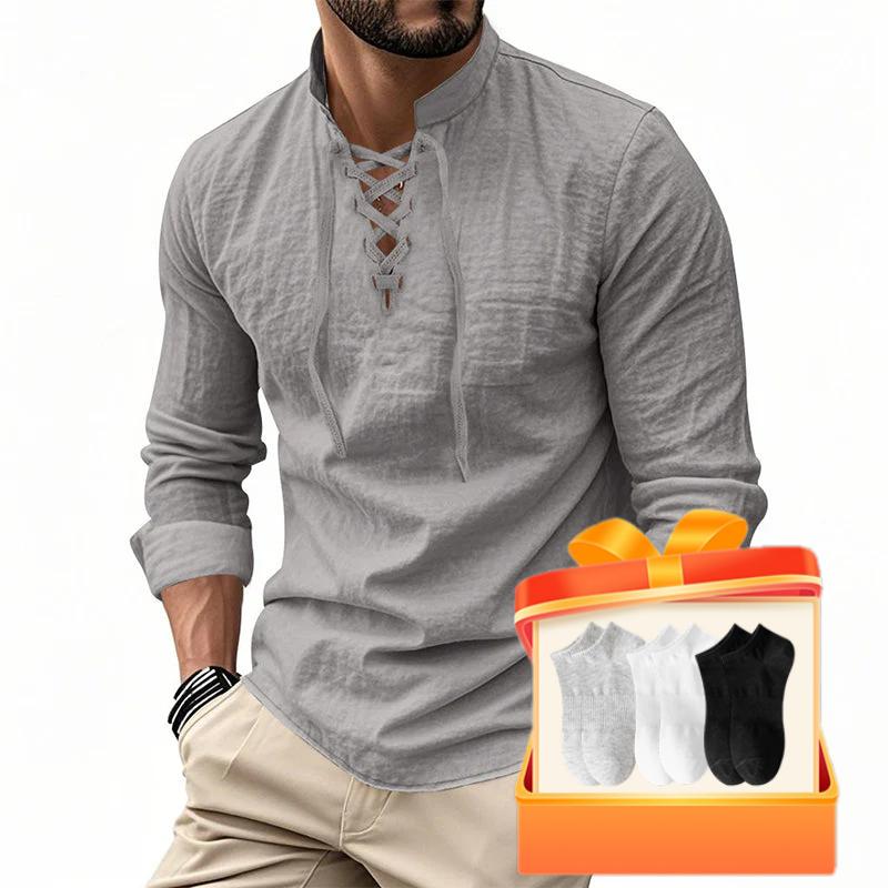🥳2026 HOT SALE🥳💞50K+ SOLD!👔🧥 50% OFF! Men's Casual Lace-Up Shirt – Smart in seconds! No-tie modern collar, soft breathable cotton. Effortless style for coffee dates or Sunday roasts. ☕👴
