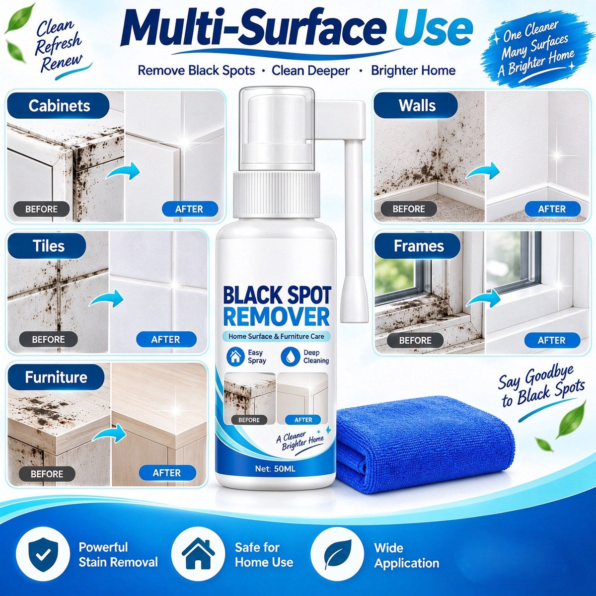 🥳2026 HOT SALE🥳💞50K+ SOLD! 🧴✨ 50% OFF! Household Mould Remover Spray – breaks down black mould & grime on tiles, walls, frames & furniture. Extended nozzle, no scrubbing, visible results! 🛡️✅