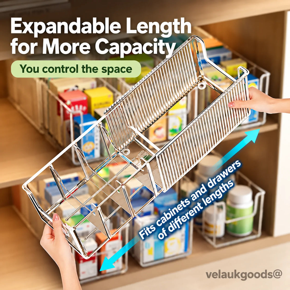 🥳2026 HOT SALE🥳💞50K+ SOLD! 💊🗄️ 50% OFF! Transparent Extendable Storage Organiser – adjustable 24.5–43cm, clear PET walls let you see every item at a glance. Perfect for medicines, supplements & toiletries – no more rummaging! 🏠✨