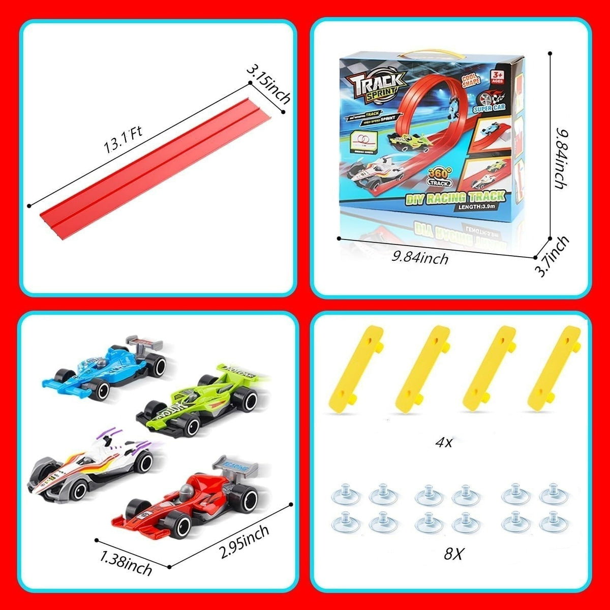 🥳2026 HOT SALE🥳💞50K+ SOLD! 🚗✨ DIY Racing Track Set – 13.1ft flexible track, suction cups & 4 alloy cars. Kids build loops & ramps, no tools needed. Screen-free fun! 🎁💪