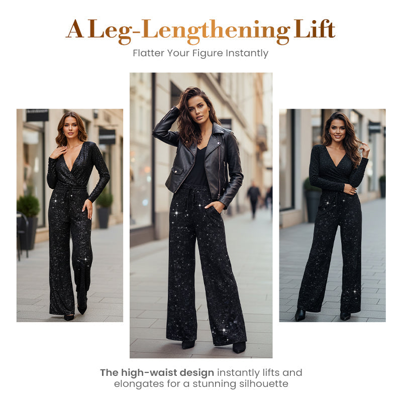 🥳2026 HOT SALE🥳💞50K+ SOLD!👵✨ LAST DAY 50% OFF! Sequin Sparkle Wide Leg Pants – Elastic waistband, easy pull-on. Dress up for parties or down for daily glam. Feel fabulous! 🎉👖