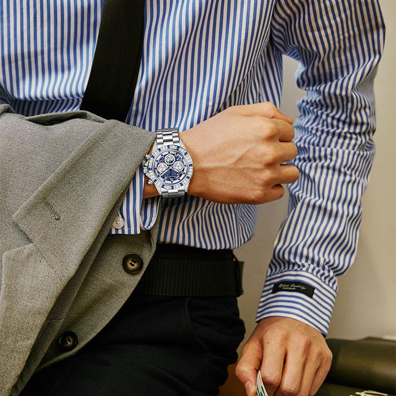 🎁TINAIBIN Twelve Zodiac Signs & Starry Sky Diamond Automatic Skeleton Men's Watch