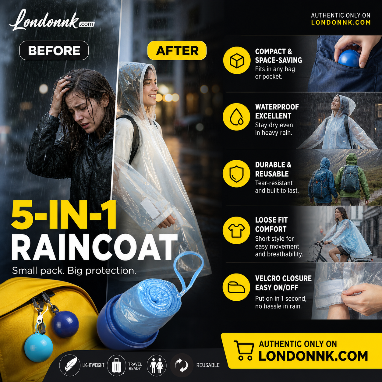 🥳2026 HOT SALE🥳💞50K+ SOLD! ☔🎁 BUY 1 GET 1 FREE! Mini Ball Shape Disposable Raincoat – From £6.99! Ultra‑compact ball packaging fits in any bag, purse or glove box. Waterproof & easy to use – always ready for sudden showers! 🌧️✨