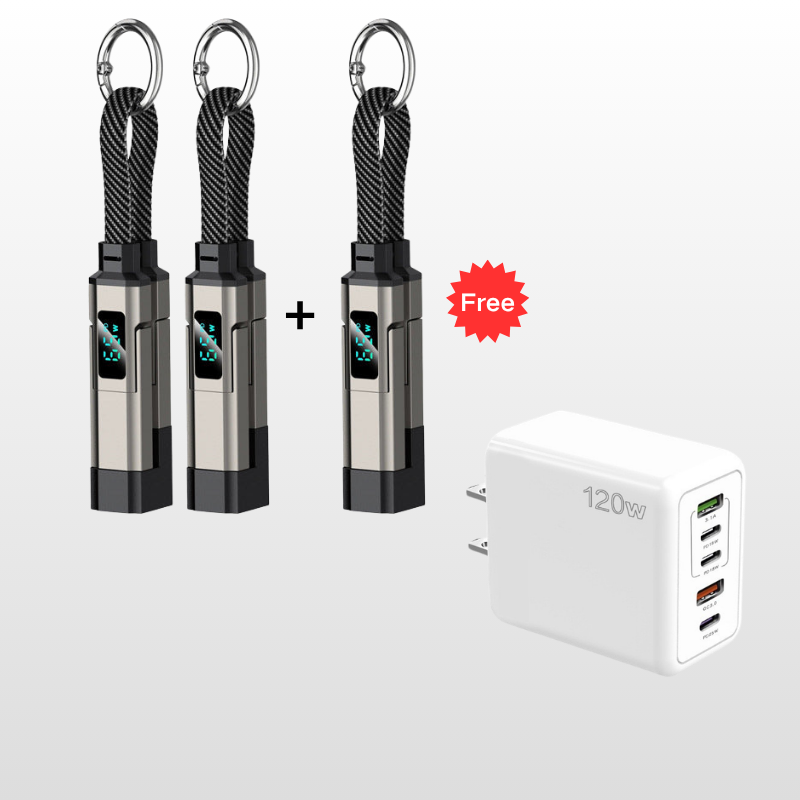 🥳2026 HOT SALE🥳💞50K+ SOLD!📊🔌 50% OFF! 4‑in‑1 Keychain Charger – Built‑in digital wattmeter, zinc alloy core. Supports 65W+27W. Never guess charging speed again. A pocket‑sized power station! 💎🔄