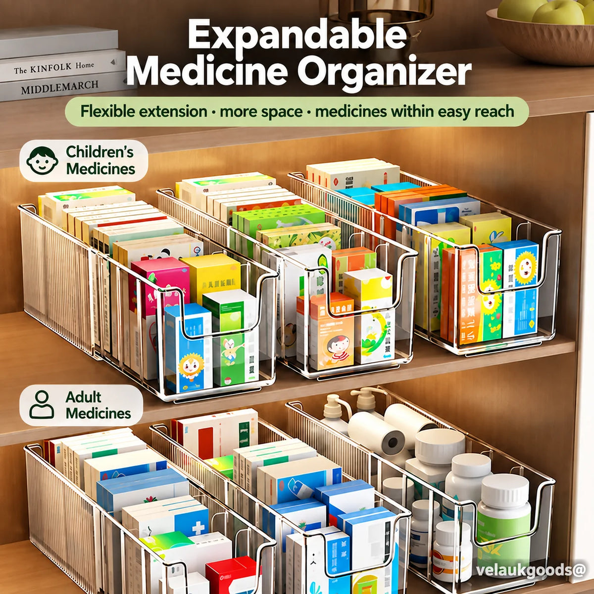 🥳2026 HOT SALE🥳💞50K+ SOLD! 💊🗄️ 50% OFF! Transparent Extendable Storage Organiser – adjustable 24.5–43cm, clear PET walls let you see every item at a glance. Perfect for medicines, supplements & toiletries – no more rummaging! 🏠✨
